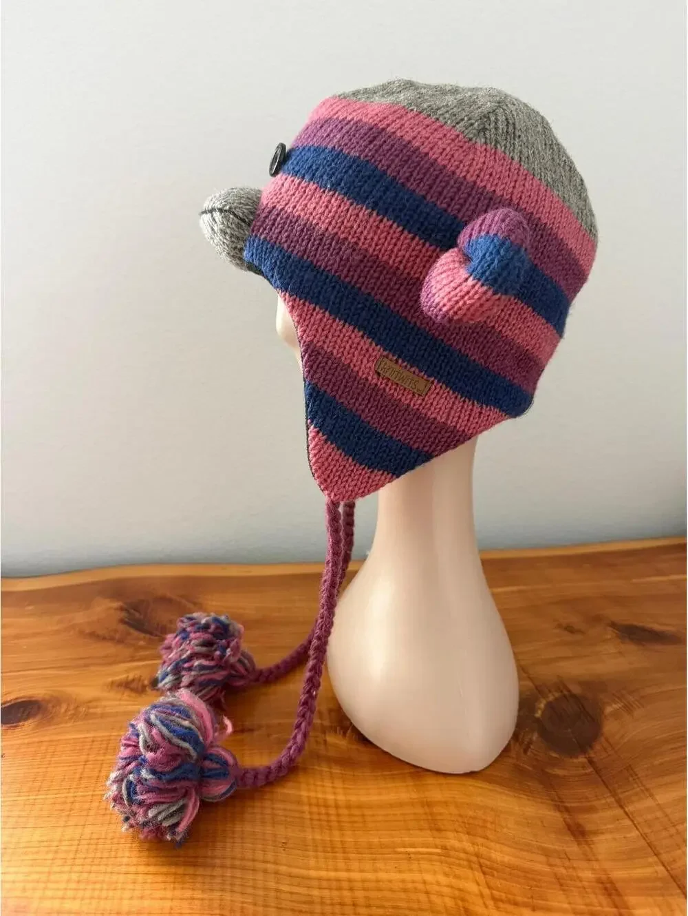 Knitwits 100% Wool Made in Nepal Monkey Earflaps Braided Tassels Hat Kids Size